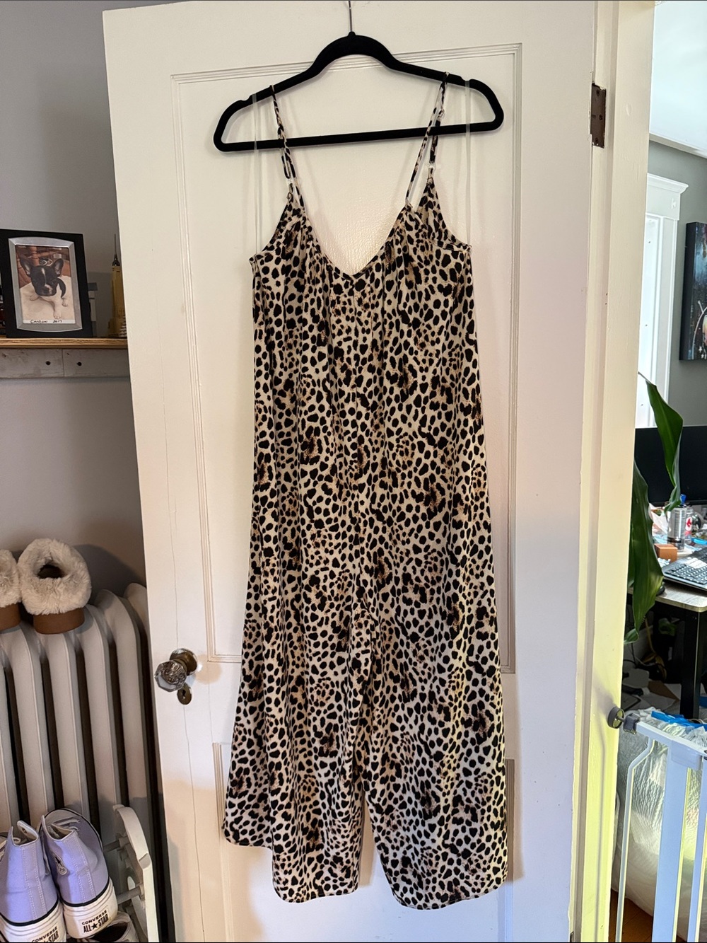 Leopard Print Slip Jumpsuit in Beige/Black